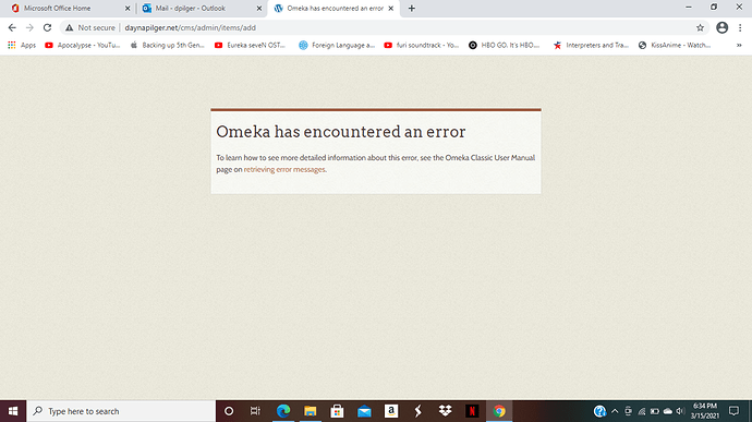 Error Message after attempting to add or delete an Item in Omeka